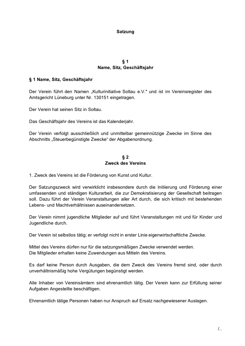 Unsere Satzung zum Download Unsere Satzung zum Download